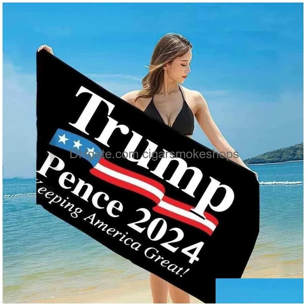 Banner Flags Quick Dry Fabric Bath Beach Towels President Trump Towel Us Printing Mat Sand Blankets For Travel Shower Swimming New Dro Dhssb