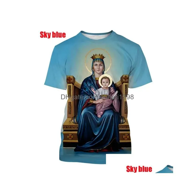Men`S T-Shirts 2022 New Summer Fi 3D T-Shirt Bled Virgin Mary Jesus Print Faith Love Hope Men/Women Persality Stylish Casual T Shirt L Dhyx4
