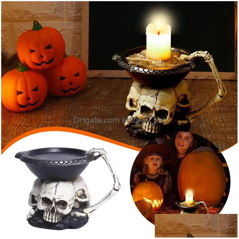 candle holders three ghost head holder tealight novelty bone candlestick halloween home bar party tabletop decor l5