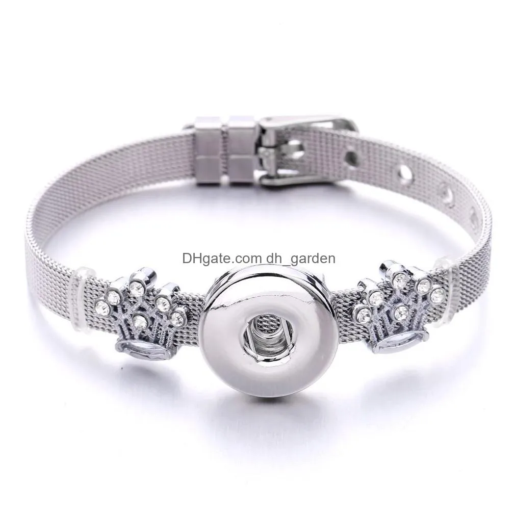 Charm Bracelets Stainless Steel Snap Button Bracelet Bangle Fit 18Mm Buttons Jewelry Heart Crown For Women Men Drop Delivery Dhgarden Dhuac