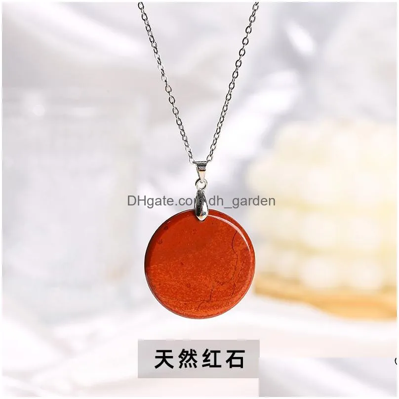 Pendant Necklaces Round Shape Natural Stone Rose Pink Blue Quartz Crystal Necklace For Women Jewelry Gift Drop Delivery Penda Dhgarden Dhcaw