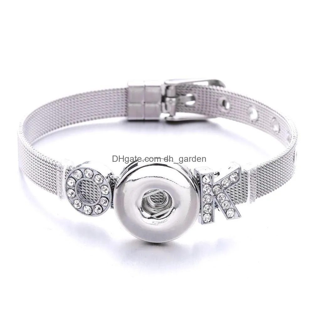 Charm Bracelets Stainless Steel Snap Button Bracelet Bangle Fit 18Mm Buttons Jewelry Heart Crown For Women Men Drop Delivery Dhgarden Dhuac