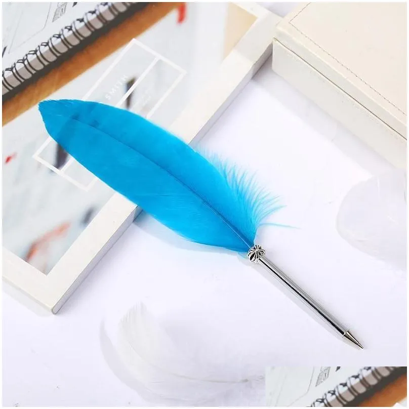 Party Favor Feather Pen Office Signature Ballpoint Pens 0.5Mm Black Blue Ink Christmas Gift Wedding Advertising Art Drop Delivery Home Dhqxi