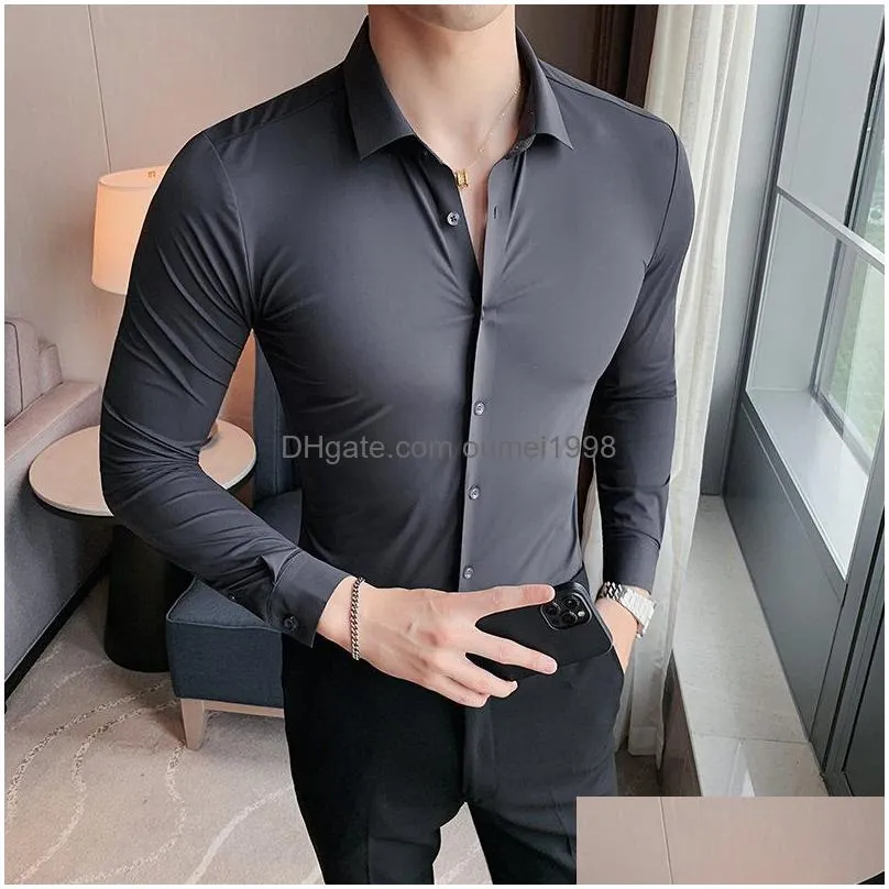 Men`S Dress Shirts 2022 New Solid No Trace Slim Fit Men Lg Sleeve Busin Casual Formal Dr Luxury Social Club Party Shirt Homme 53Ih Dr Dhgwv