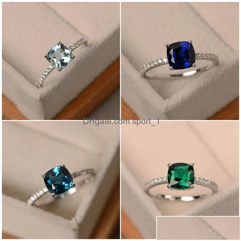 fashion ring big square sky blue stone rings for women jewelry wedding engagement gift inlaid stone rings