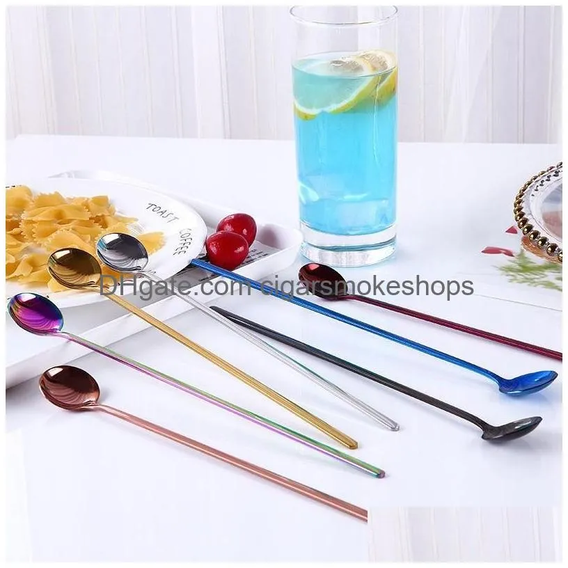Spoons Long Handle Coffee Tea Stir Spoon Stainless Steel Cocktail Stirring Dessert Scoop Cafe Kitchen Accessory Wholesale Drop Deliver Dhbmf