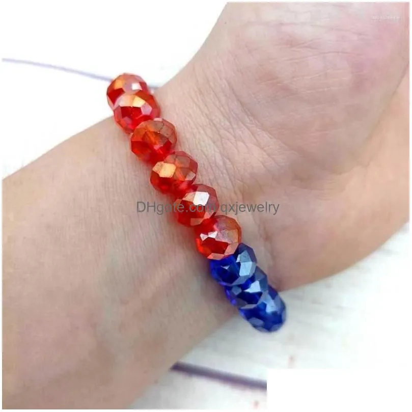Beaded Strand Stretch Faceted Ab Glass Crystal Bracelets Bangles For Women Red White Blue 4Th Of Jy Independence Day Wholesale Drop D Dhgym
