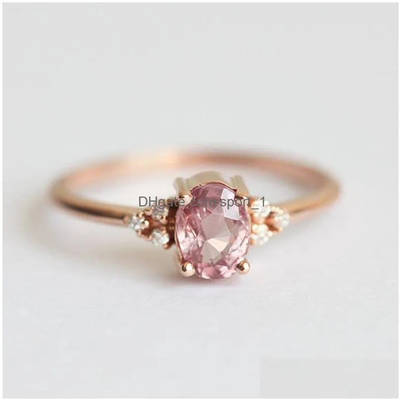 2020 elegant pink rings for women wedding crystal ring rose gold classic jewelry engagement ring