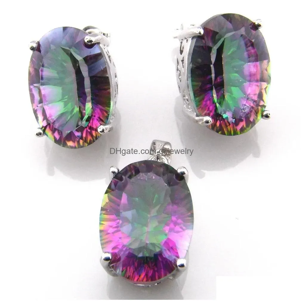 Earrings & Necklace Newest Design Mystic Topaz Jewelry Set Rainbow Pendant And For Drop Delivery Sets Dhlwb