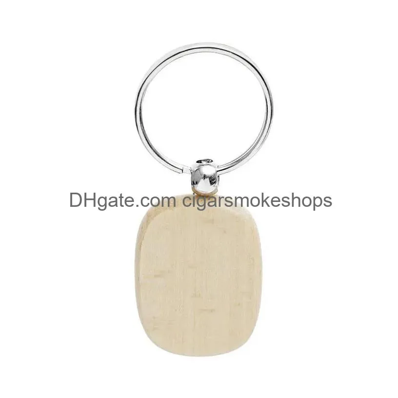 Party Favor Promotional Handicrafts Souvenir Plain Diy Blank Beech Wood Pendant Chain Keychain With Key Ring Drop Delivery Home Garden Dhecn