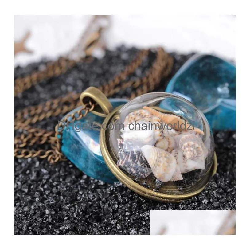 Pendant Necklaces Fashion Beach Wind Shell Conch Star Necklace Glass Moonlight Gemstone Ocean Element For Women Jewelry Drop Deliver Dh9Ex