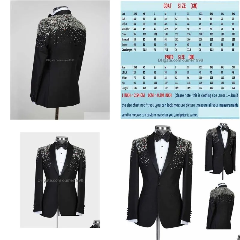 Men`S Suits & Blazers Black Mens Tailor-Made One Piece Blazer Butt Sheer Lapel Beaded Diamds Jacket Busin Wedding Groom Tailored Z55B Dhf7B