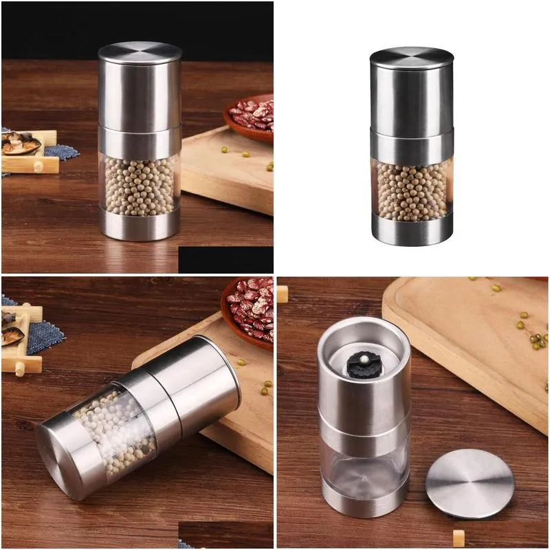manual pepper mill salt shakers one-handed pepper grinder stainless steel spice sauce grinders stick kitchen tools