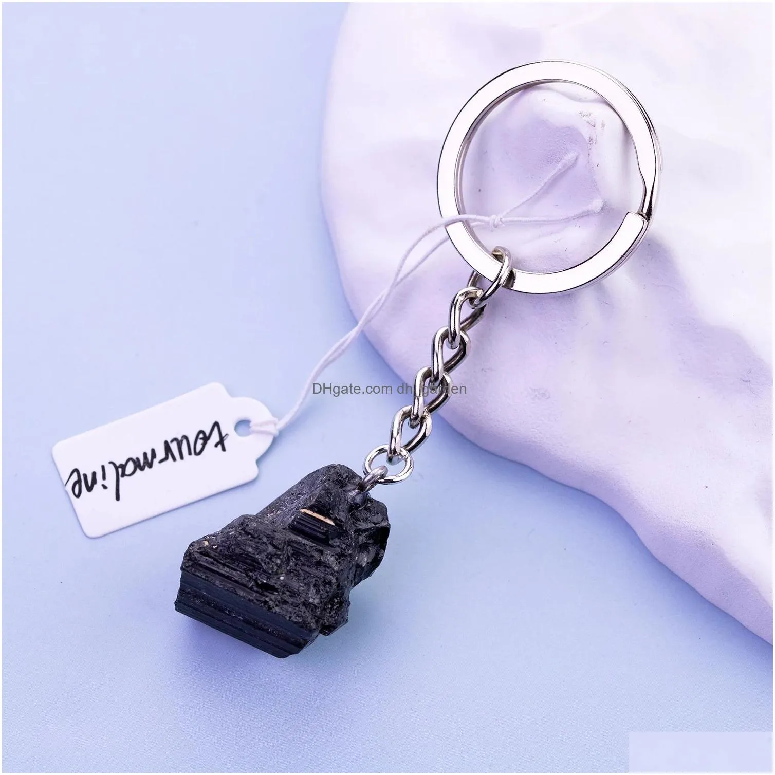 Key Rings Black Irregar Tourmaline Keychain For Women On Bag Car Jewelry Party Friends Gift Drop Delivery Dhgarden Dh5J6