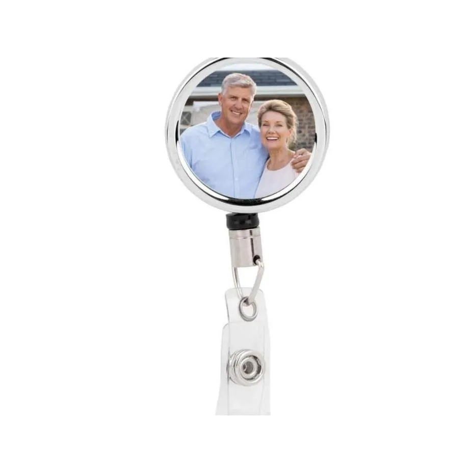 Party Favor Office School Supplies Sublimation Diy Id Holder Name Tag Card Key Badge Reels Round Solid Plastic Clip-On Retractable Pl Dhjvy