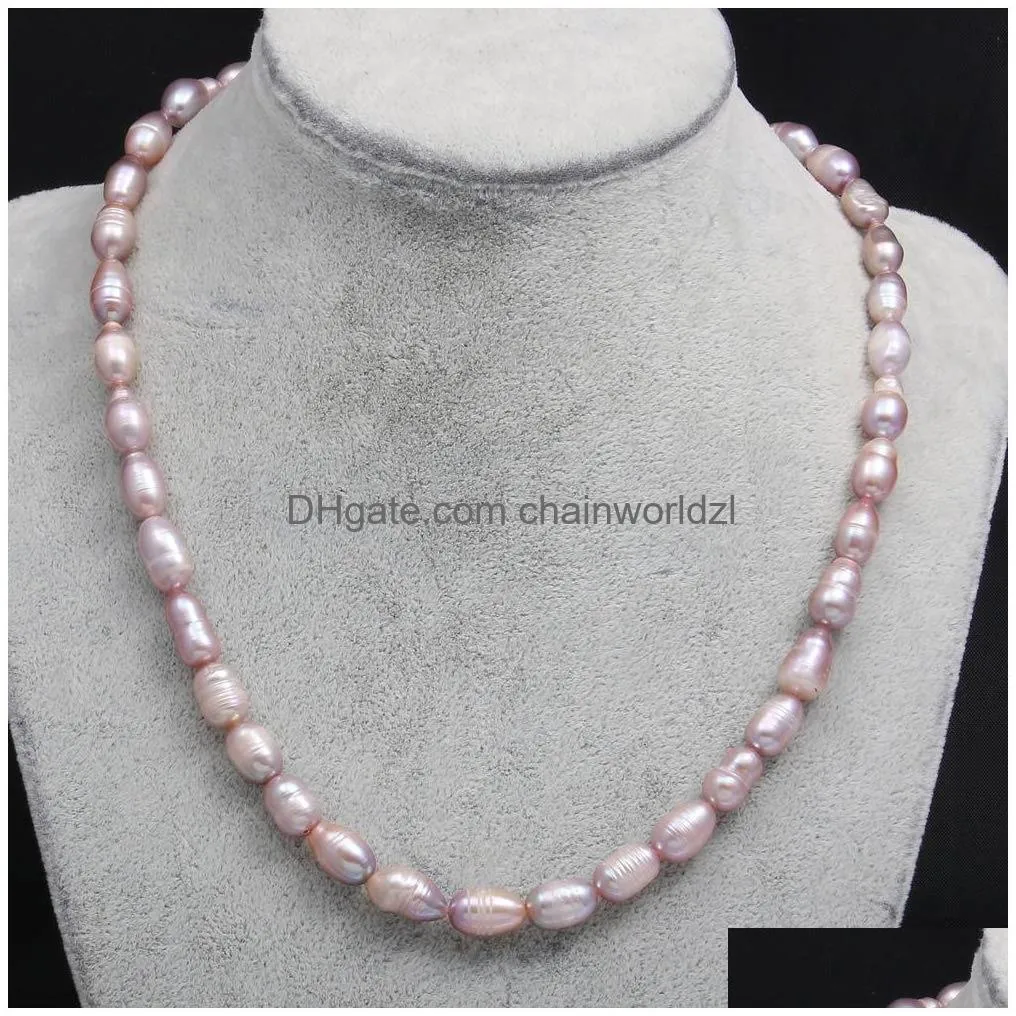 women pearl necklace natural freshwater pearl rice-shaped beads for birthday gift chain 45 cm