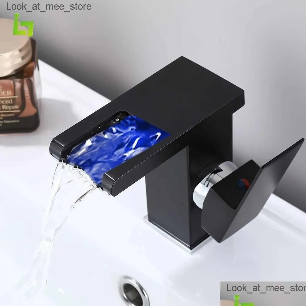 Bathroom Sink Faucets Luxury LED black basin faucet high and short faucet bathroom single handle hot and cold water flow generates electricity