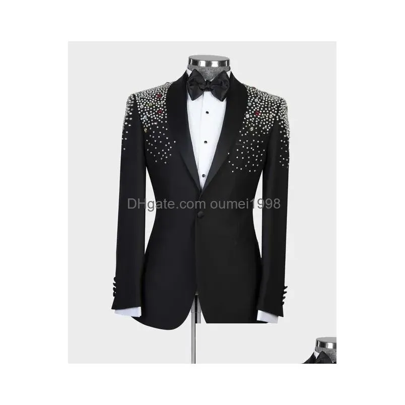 Men`S Suits & Blazers Black Mens Tailor-Made One Piece Blazer Butt Sheer Lapel Beaded Diamds Jacket Busin Wedding Groom Tailored Z55B Dhf7B