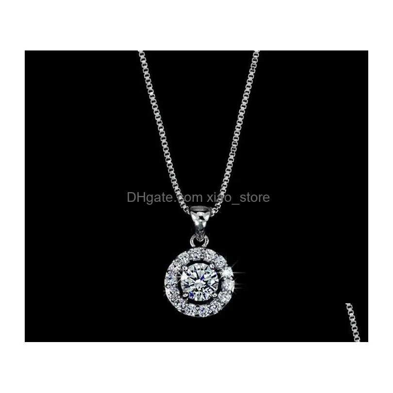 s925 sterling silver sailormoon necklaces round big shining crystal stone cubic cz zircon diamond designer pendant necklace with box chain wedding jewelry