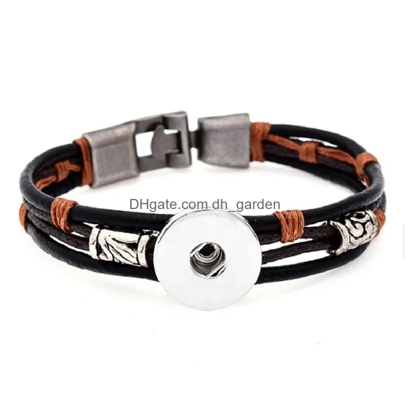 Charm Bracelets Braided Black Brown Leather Snap Button Bracelet Fit 18Mm Snaps Jewelry Drop Delivery Dhgarden Dhj5O