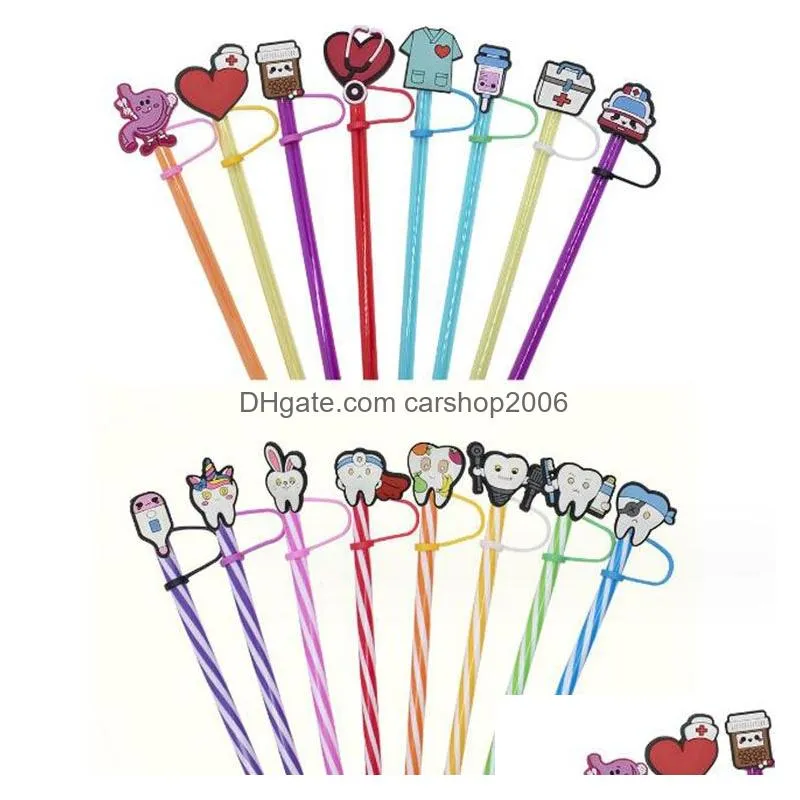 cartoon doctor tool straws toppers cap party straws decoration charms pvc drink straws protection cover