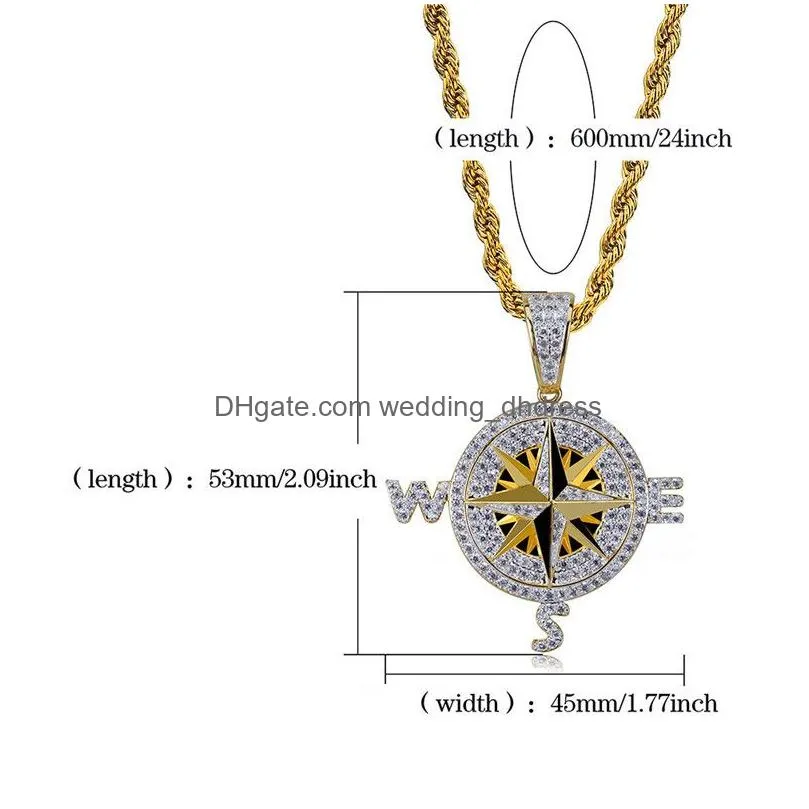 nautical compass pendant necklace for mens hiphop jewelry gold silver plated fashion women hip hop necklaces