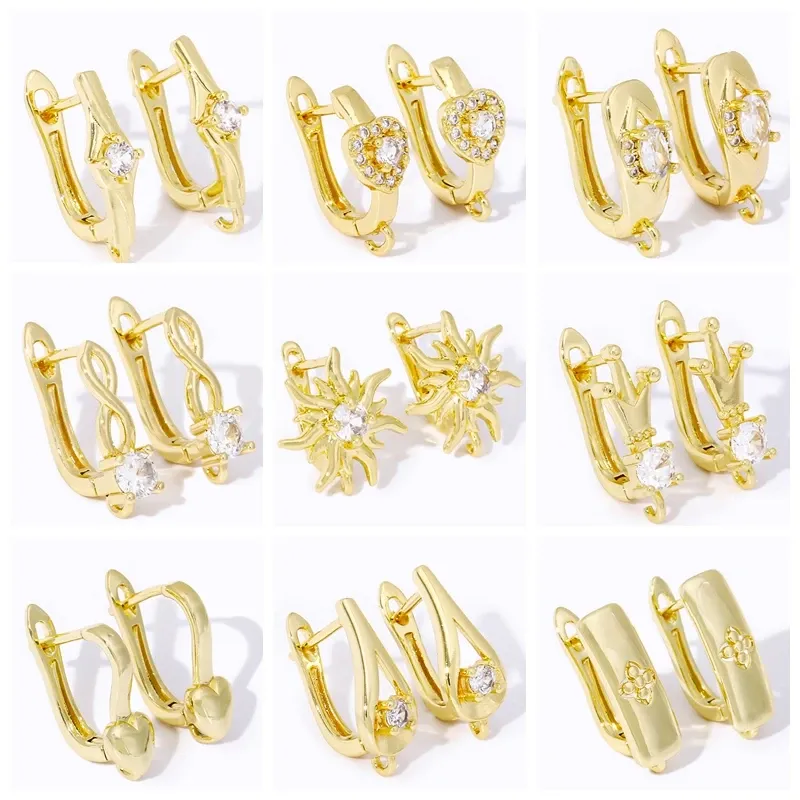 18K Gold Plated Brass Crown Earring Hooks Clasps,Supplies For Jewelry,Inlaid Zircon Earring Fixtures,Earring Making Accessories