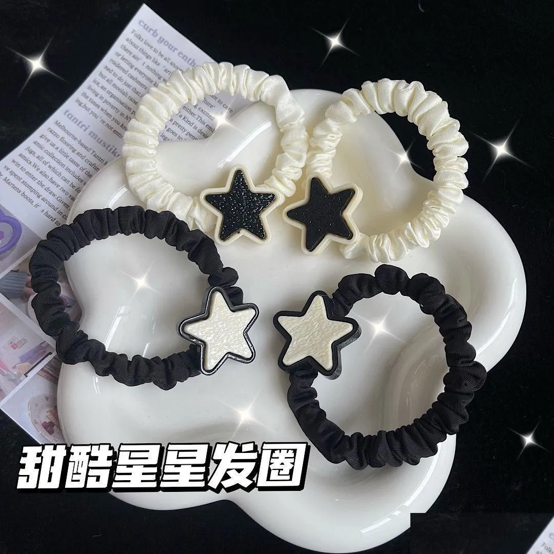 New black and white star sweet cool hair ring Korean girl cartoon original Sufeng five-pointed star versatile hair rope student head