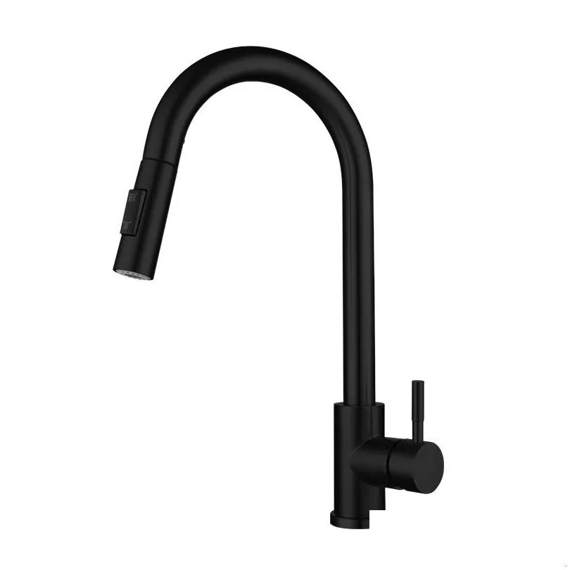 Kitchen Faucets Black Faucet Two Function Single Handle Pull Out Mixer and Cold Water Tap Deck Mounted Stream Sprayer Head 221103