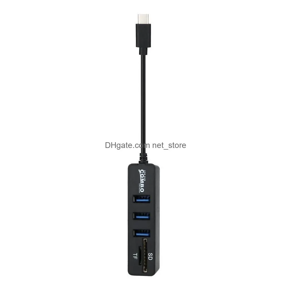 2 in 1 type-c connectors otg usb 2.0 hub splitter combo 3 ports sd/tf card reader usb-cethernet adapter