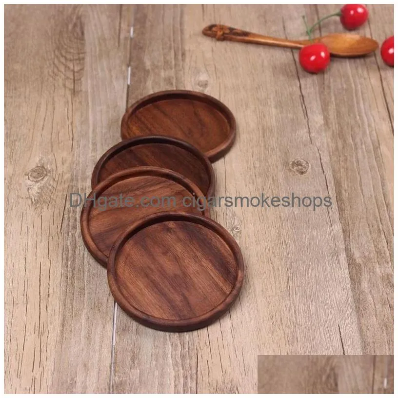 Tea Trays Solid Wood Coasters Cup Tools Insated Drinking Pads Black Walnut Teapot Table Mats Home Desk Decoration Drop Delivery Garden Dh3De