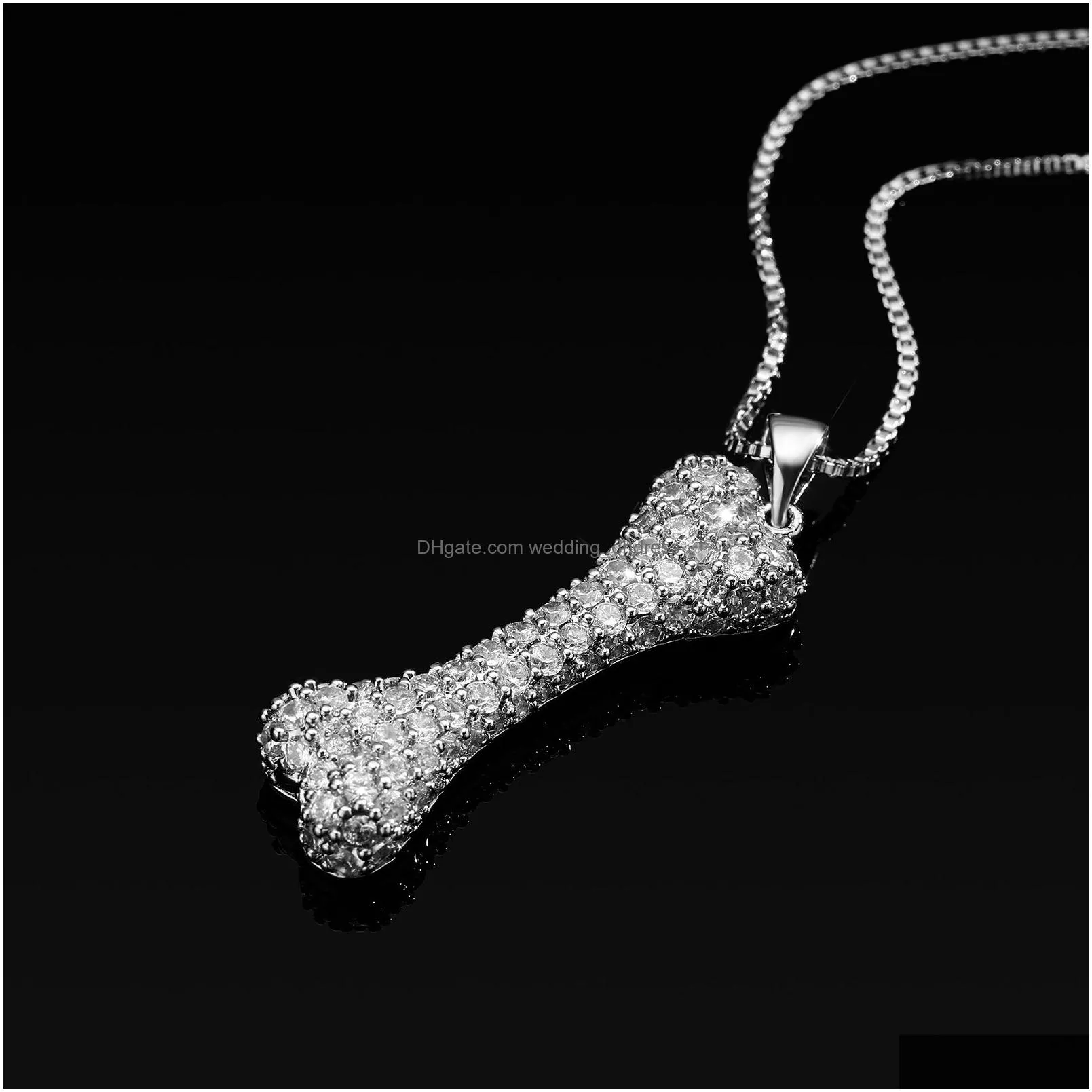 mens hip hop necklace jewelry silver iced out bone pendant necklaces