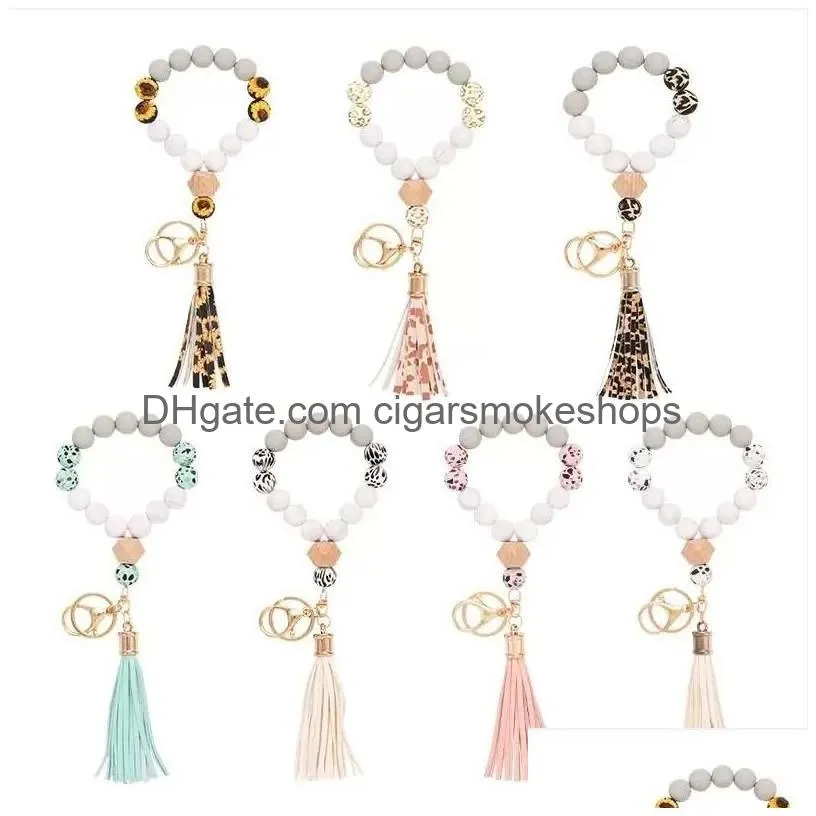Party Favor Sile Bead Bracelet Female Tassel Key Chain Pendant Rubber Wristband Bangles Wrist Ring Jewelry New Drop Delivery Home Gard Dhmzc