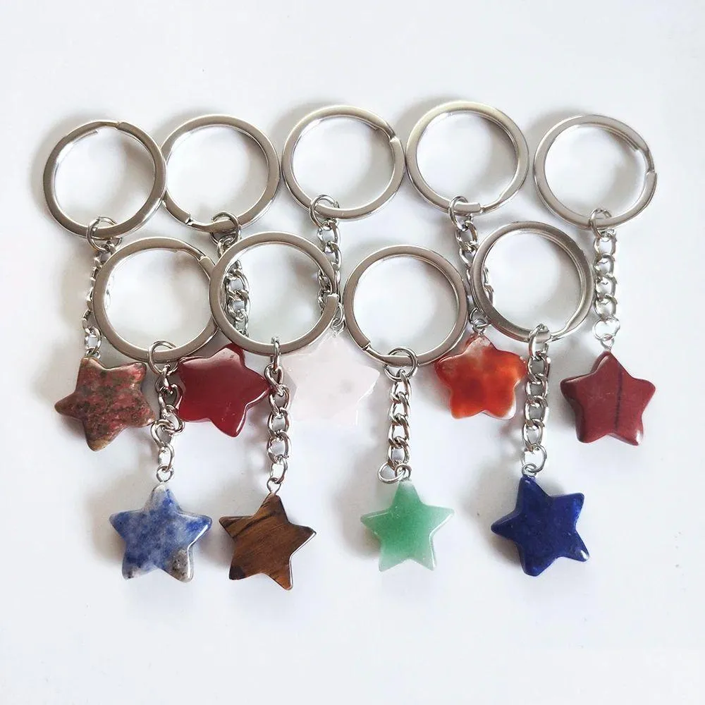 Key Rings Natural Stone Star Keychains Healing Pink Crystal Car Decor Chain Keyholder For Women Men Drop Delivery Jewelry Dhgarden Dhljy