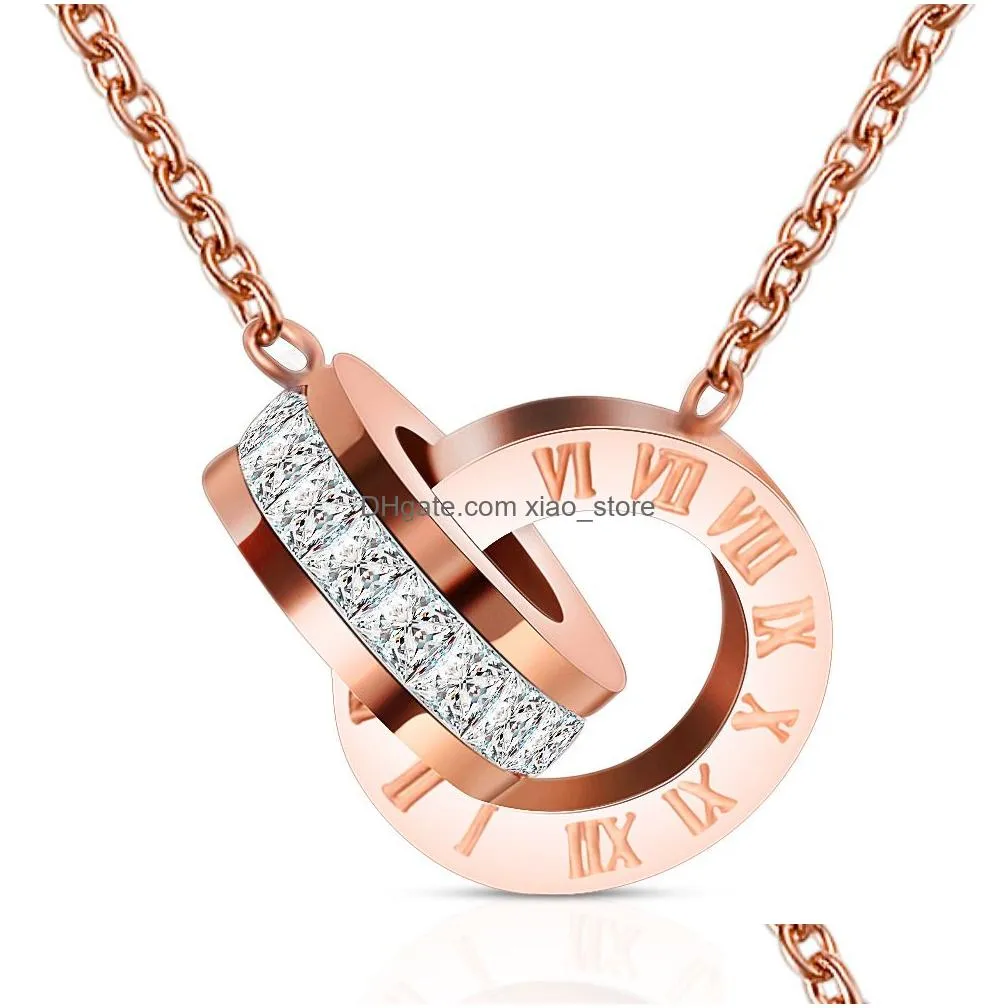 18k rose gold stainless steel rome pendant necklace jewelry for women fashion short chain choker necklace