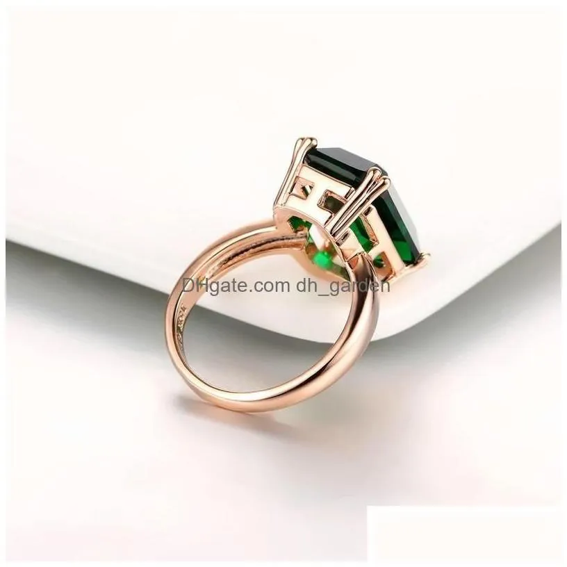 Rings Natural Emerald Ring Zircon Diamond S For Women Engagement With Green Gemstone 14K Rose Gold Fine Jewelry Drop Dhgarden Dht4P