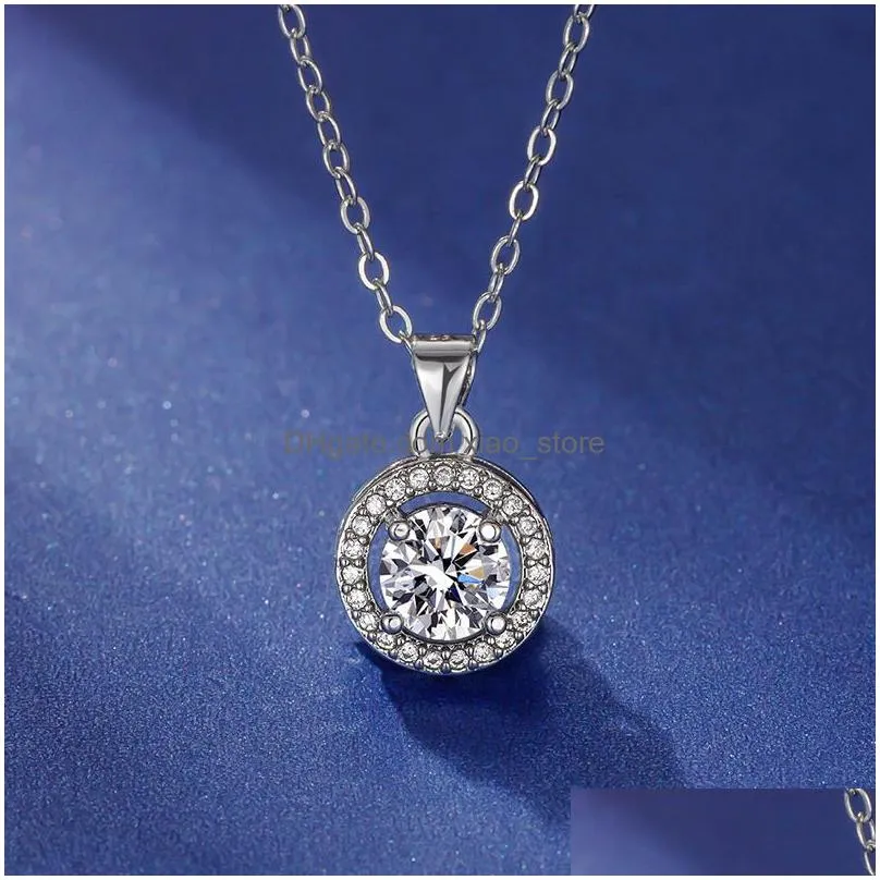 s925 sterling silver sailormoon necklaces round big shining crystal stone cubic cz zircon diamond designer pendant necklace with box chain wedding jewelry
