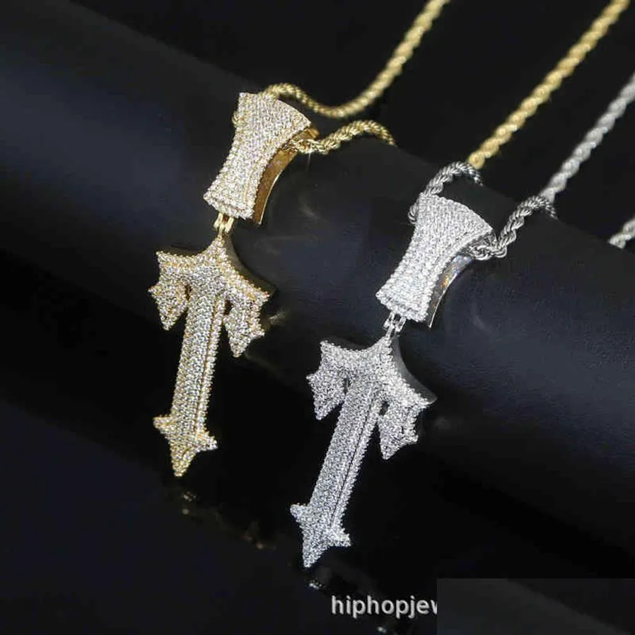 Pendant Necklaces Trapstar London Hip Hop Cross Inlaid Zircon  Rap Style Wearable Tennis Chain Cuba Drop Delivery 2022 Jew Dhe2P