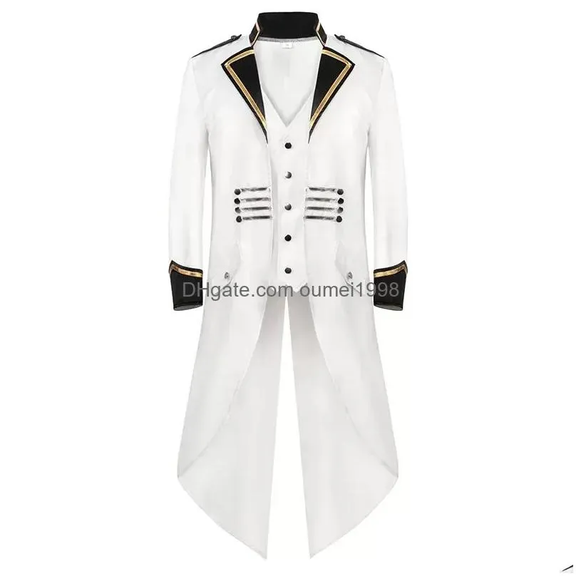 Men`S Suits & Blazers New Mens Retro Tailcoat White Lg Jacket Gothic Steampunk Victorian Cosplay Costume Frock Coat Single Breasted L Dhbau