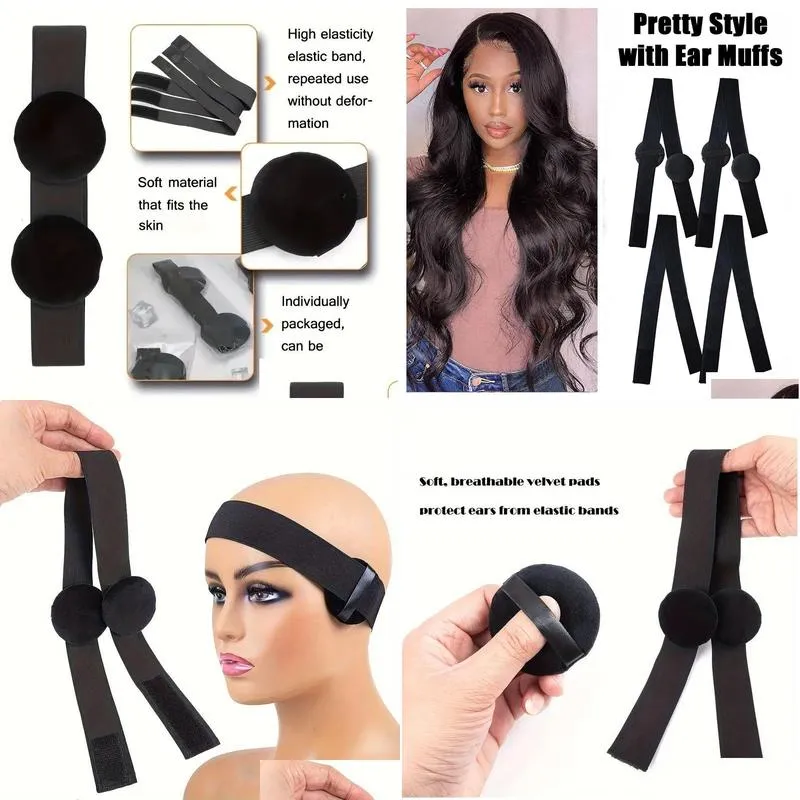 Wig Caps Aliader 1Pc Hair Elastic Band For Wigs With MagicTape Headband Edge Laying Scarf Wraps Fixed Lace 230630