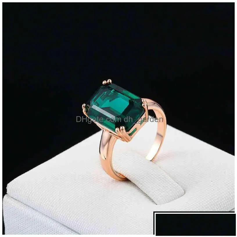 Rings Natural Emerald Ring Zircon Diamond S For Women Engagement With Green Gemstone 14K Rose Gold Fine Jewelry Drop Dhgarden Dht4P