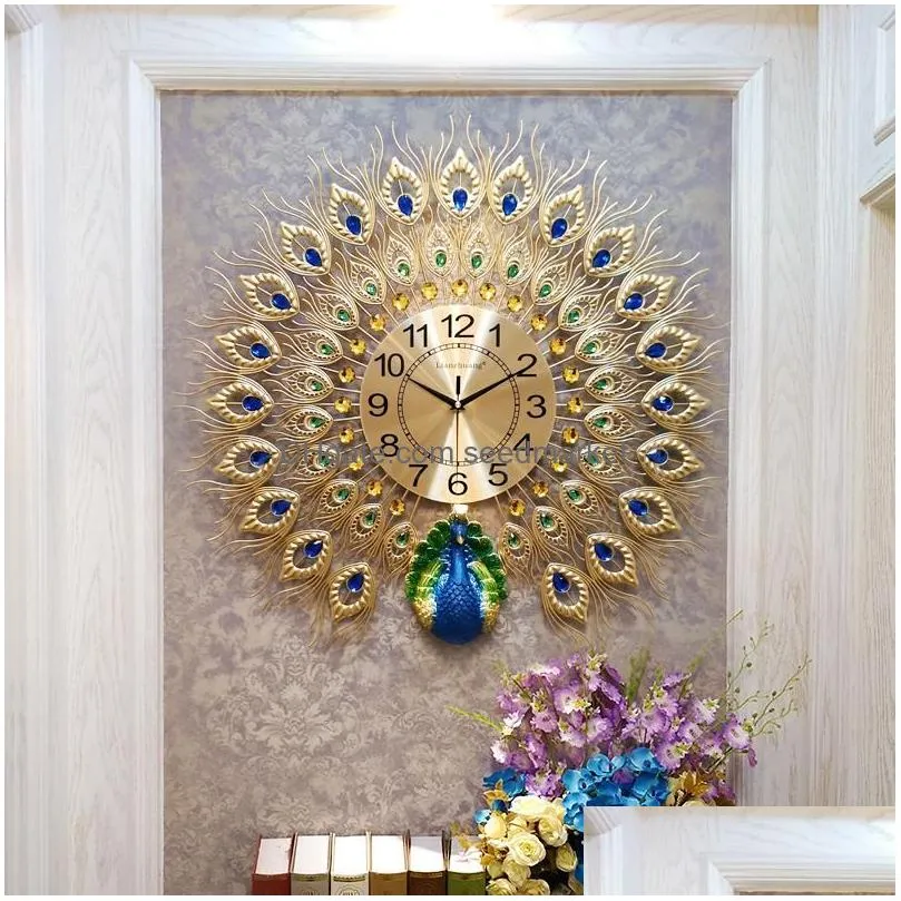 watches peacock wall clock living room home fashion big wall watch decoration clock creative silent quartz 20 inch