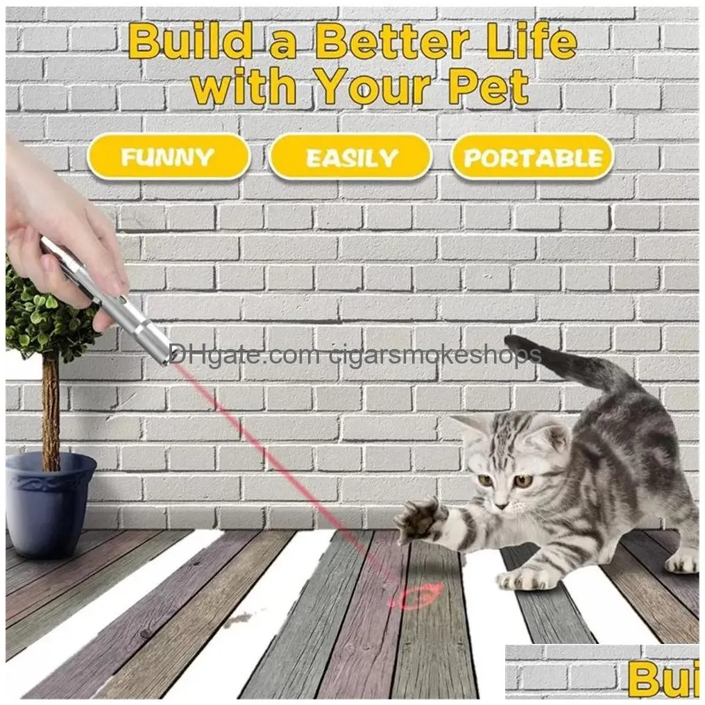 Cat Toys Usb Laser Light Led Pen Stainless Steel Mini Rechargeable Mti-Pattern 3 In 1 Pet Training Charging Drop Delivery Home Garden Dhpip