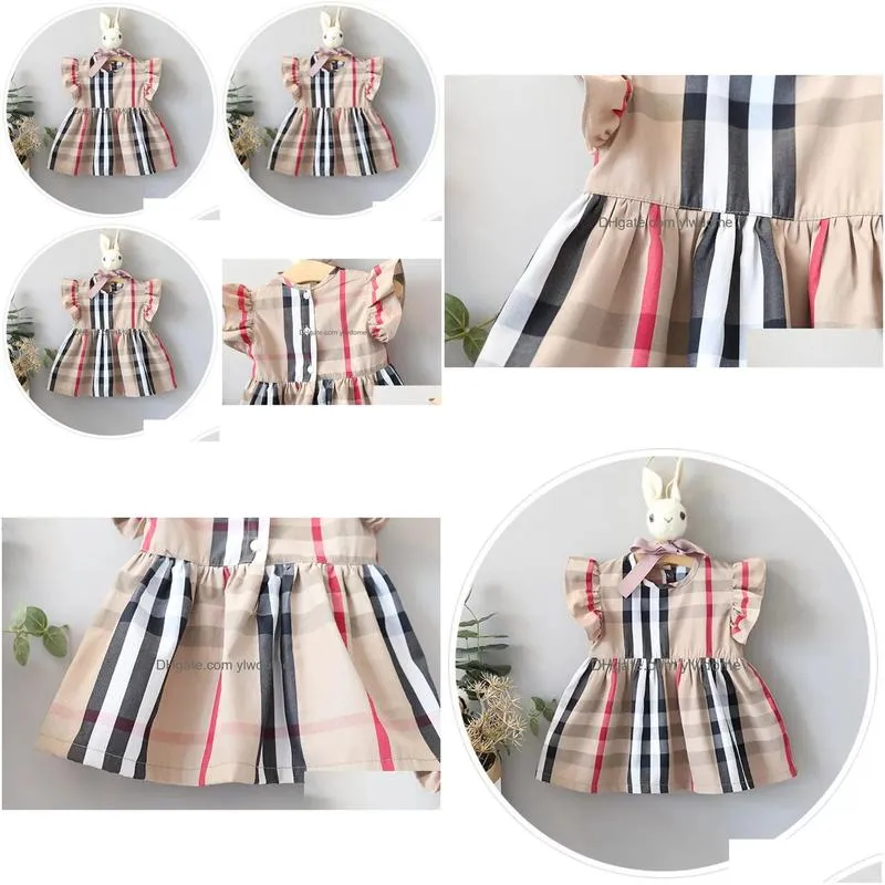 Girl`S Dresses Kids Clothes Designer Girls Fashion Summer Baby Plaid Striped Newborn Dress Children Princess Drop Delivery Baby, Mater Dhmt8