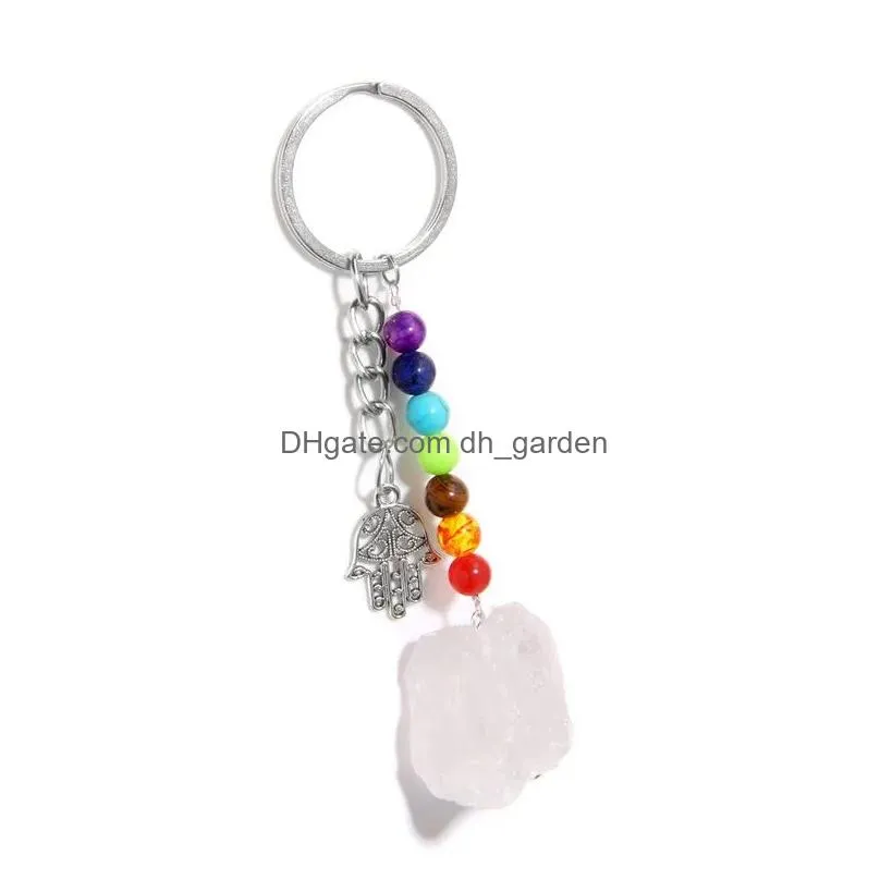 Key Rings Natural Rough Stone Crystal Quartzs Keychain Women Men Car Holder Hand Keyring Jewelry Drop Delivery Dhgarden Dhngl