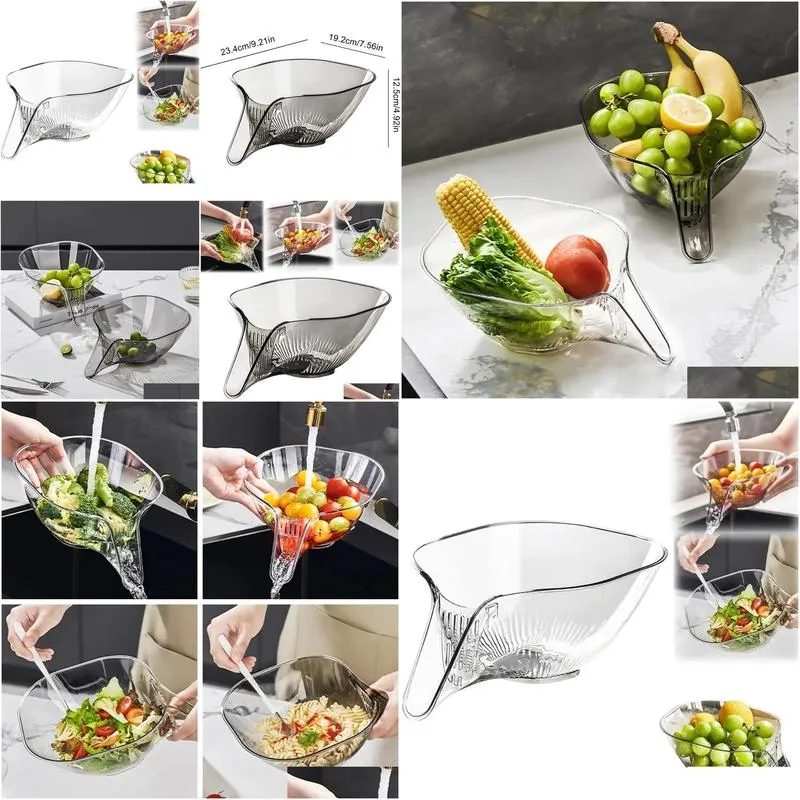 Multifunctional Drainage Basket Salad Draining Bowl Vegetable Basin Rice Washing Basket Plastic Fruit Plate Household Sink