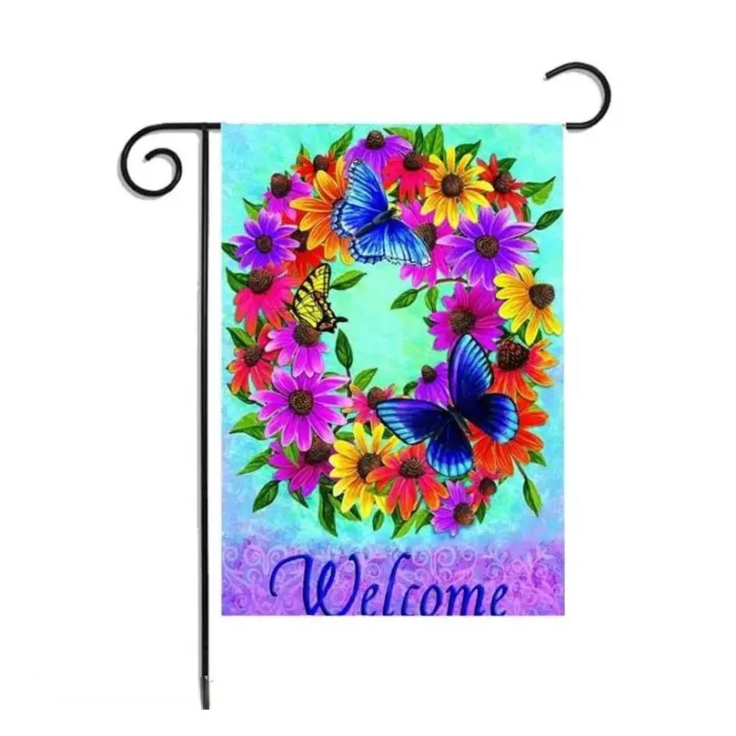 Banner Flags 45X30Cm Linen Material Garden Flag Courtyard Welcome Yard Spring Summer Drop Delivery Home Festive Party Supplies Dhcr9