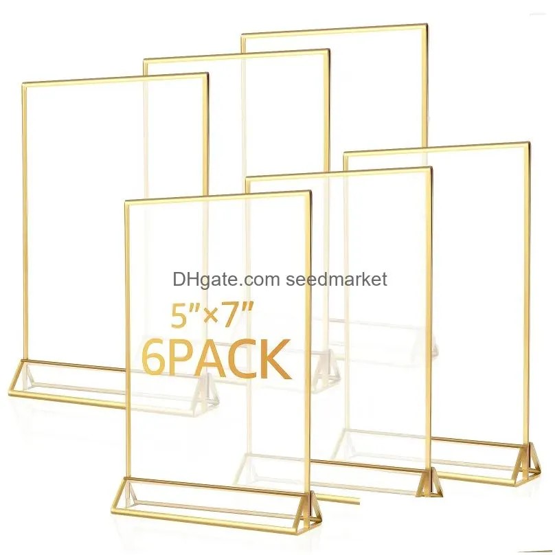 frames 6pcs acrylic sign holder clear double-side display stand gold border table flyer 4 x 6inch/5x7inch multipurpose menu