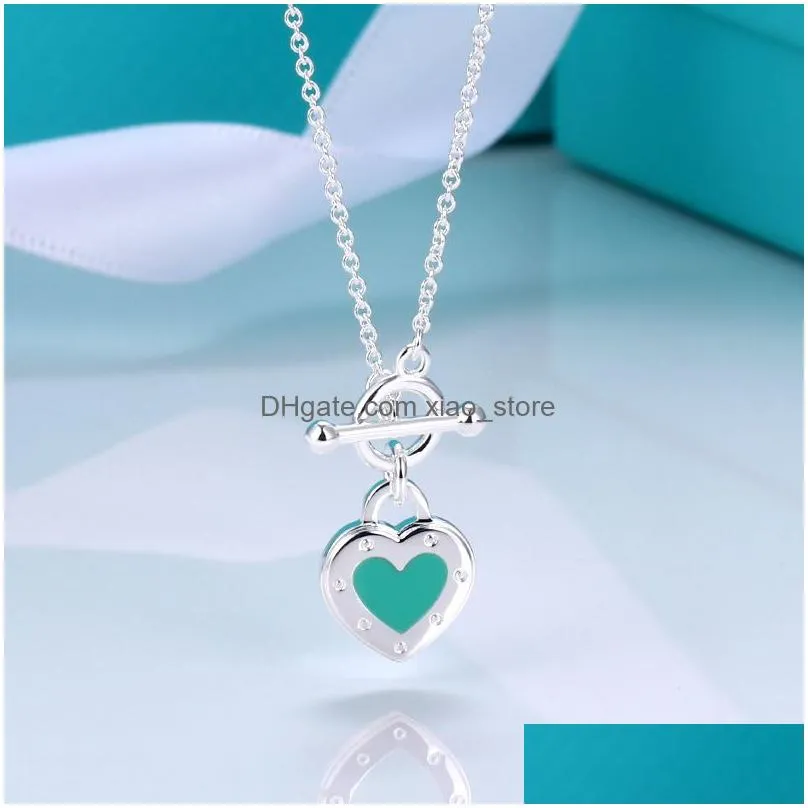 s925 silver sweet love heart designer pendant necklace for women cross chain cute pink blue red cute choker luxury brand elegant necklaces jewelry valentines