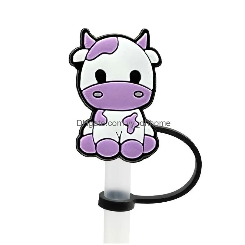 cute cow straw cover topper silicone accessories cover charms reusable splash proof drinking dust plug decorative diy your own 8mm